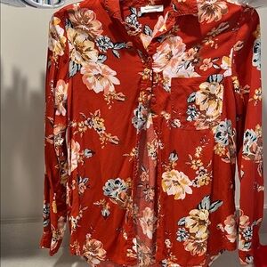 beachlunchlounge Vibrant Red Floral Button Down Shirt
